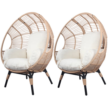 2 Pieces Patio Pe Wicker Egg Chair Model 2 With Natural Color Rattan Beige Cushion Yes Natural Foam Steel