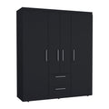 Bariloche Wardrobe, Multi Section Storage With Hanging Rods, Shelves, And 2 Drawers Black Bedroom Modern Particle Board