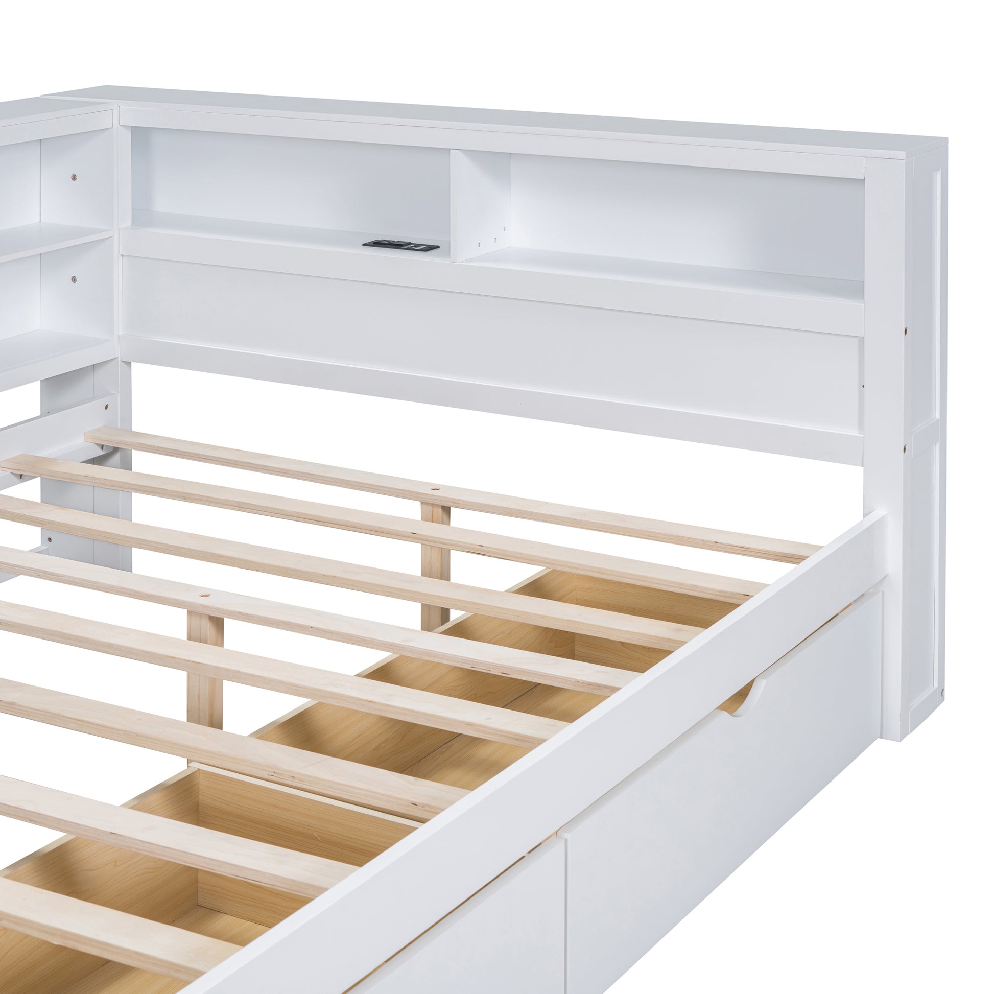 Wooden Full Size Daybed With 2 Drawers, Daybed With Storage Shelf And Usb Charging Ports,White Full White Wood