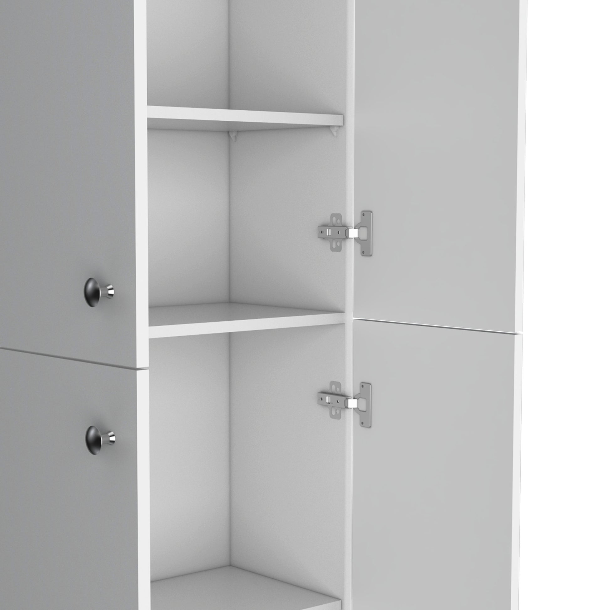 Kitchen Pantry 71" H, 4 Doors, 5 Adjustable Shelves, Laundry, White White Solid Wood Mdf Engineered Wood