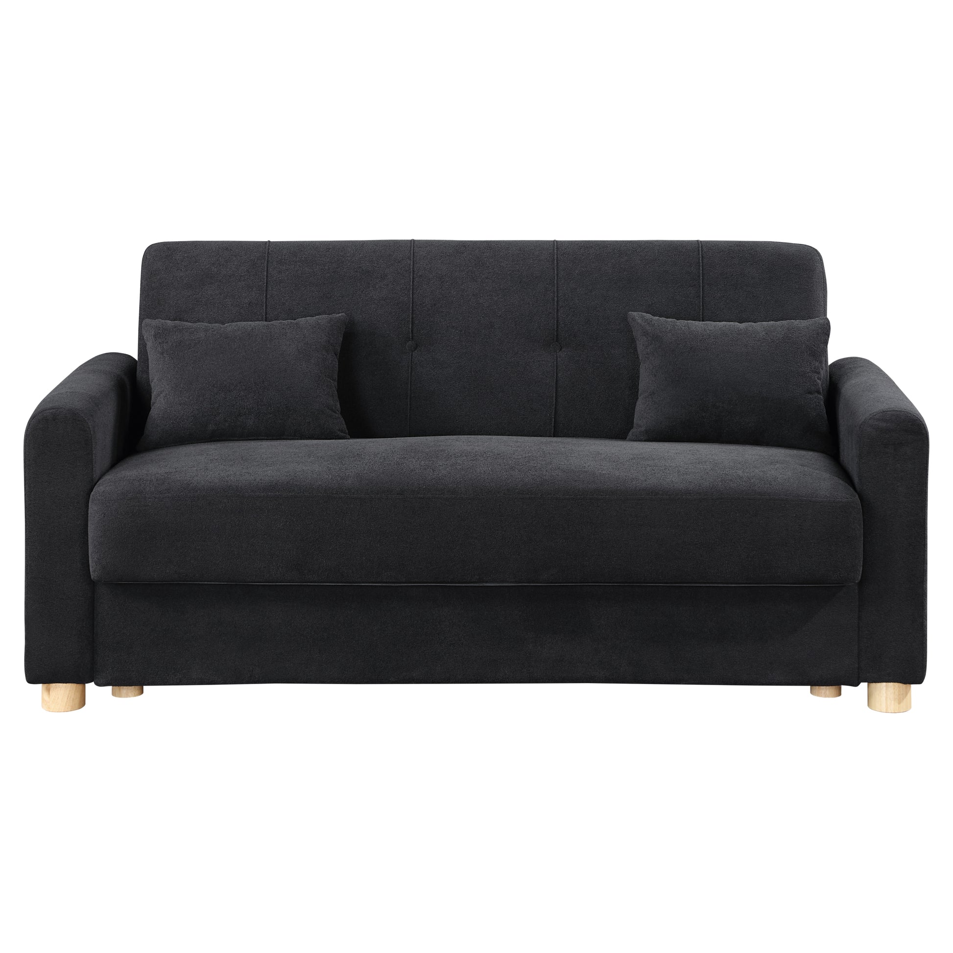 Thomas 66"W Black Fabric Convertible Sleeper Loveseat With Storage Black Fabric