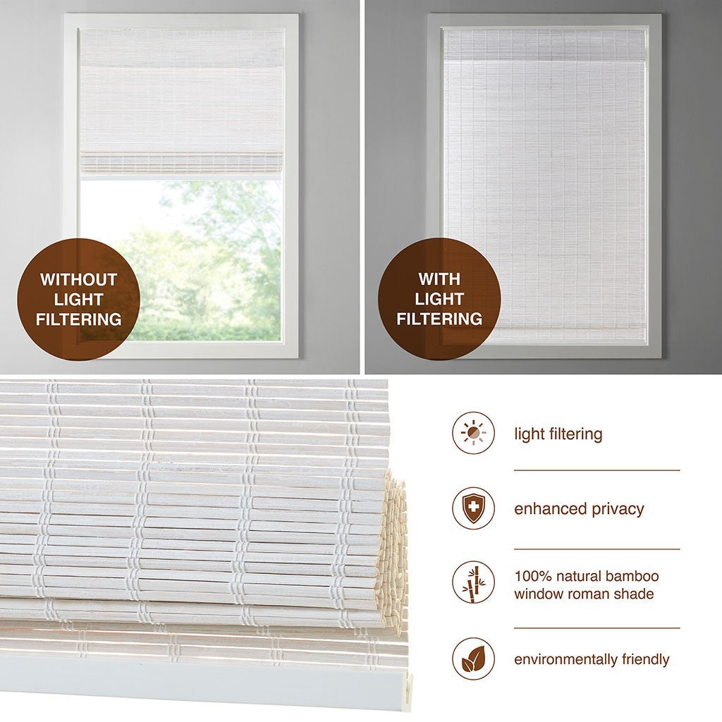 Bamboo Light Filtering Roman Shade 64"L White Bamboo