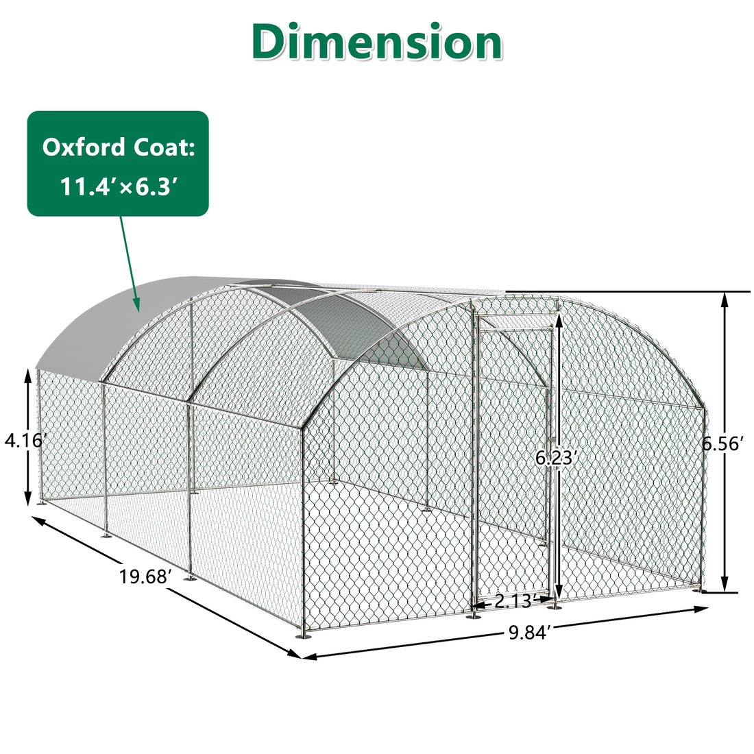 Large Chicken Coop Metal Chicken Run With Waterproof And Anti Uv Cover, Dome Shaped Walk In Fence Cage Hen House For Outdoor And Yard Farm Use, 1" Tube Diameter, 9.84' X 19.68' X 6.56' White Aluminum