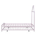 Twin Size Metal Platform Bed With Twin Size Trundle,House Shaped Headboard Design, Pink Twin Pink Metal