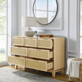 Bedroom 7 Drawer Dresser, Rattan Dresser Modern Wooden Chest Of Drawers With Spacious Storage Space For Bedroom Hallway Living Room Natural Wood Solid Wood Mdf