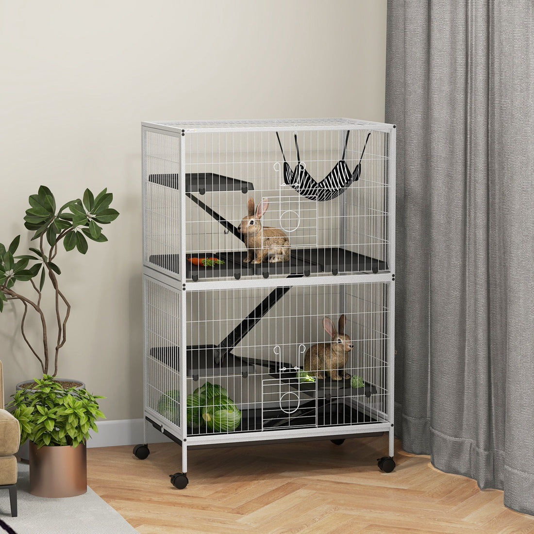 Pawhut 50" H 5 Tier Small Animal Cage, Ferret Cage, Large Chinchilla Cage With Hammock Accessory Heavy Duty Steel Wire, Small Animal Habitat With 4 Doors, Removable Tray, White White Steel