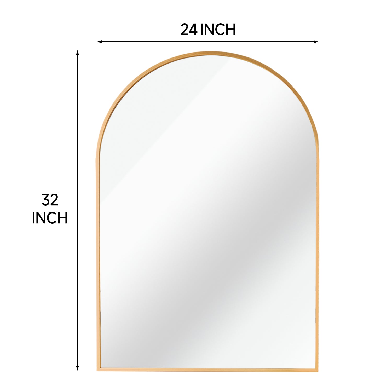 Gold 24X32 Inch Metal Arch Barhroom Mirror Gold Classic Mdf Glass Aluminium