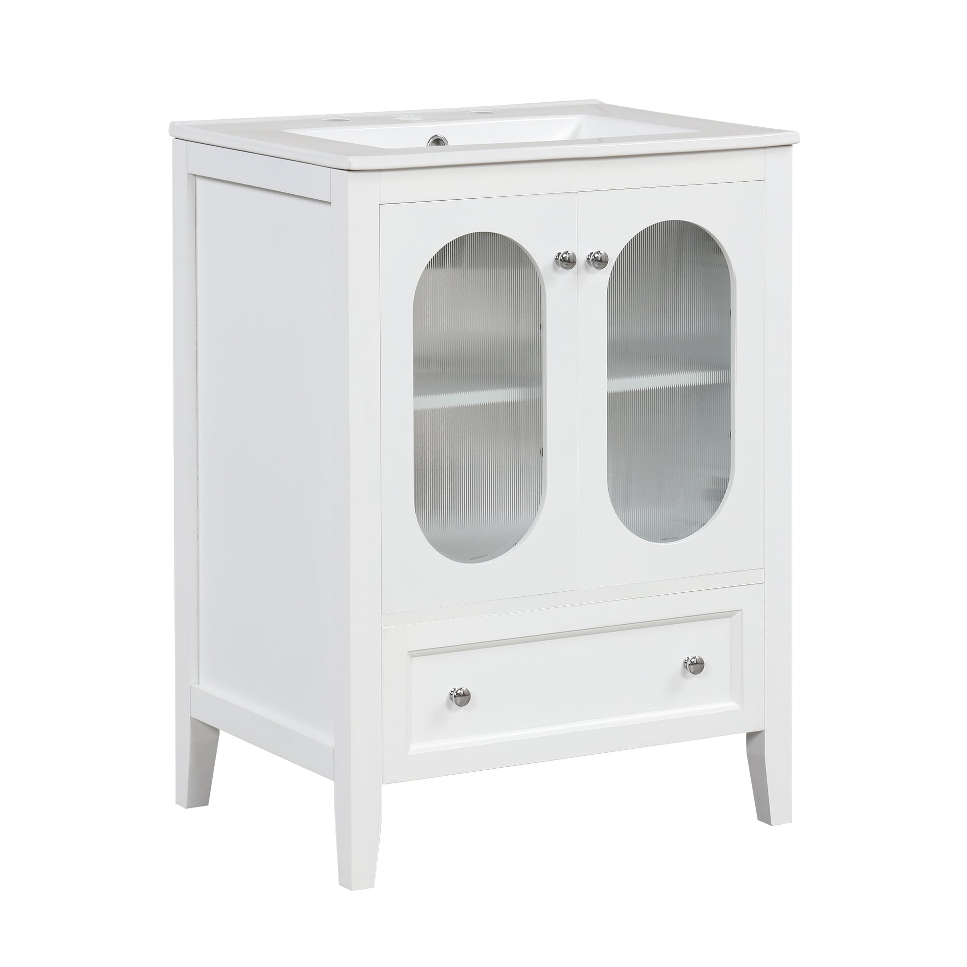 24" Bathroom Vanity With Sink, Bathroom Vanity Cabinet With One Drawer And Doors, Adjustable Shelf, Solid Wood And Mdf, White White Solid Wood Mdf