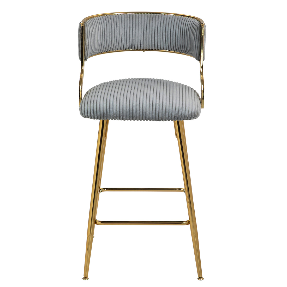 Set Of 2,26'' Counter Height Bar Stools Corduroy Kitchen Island Counter Bar Stool With Back,Golden Chromed Base And Footrest Grey Grey Kitchen Modern Foam Corduroy