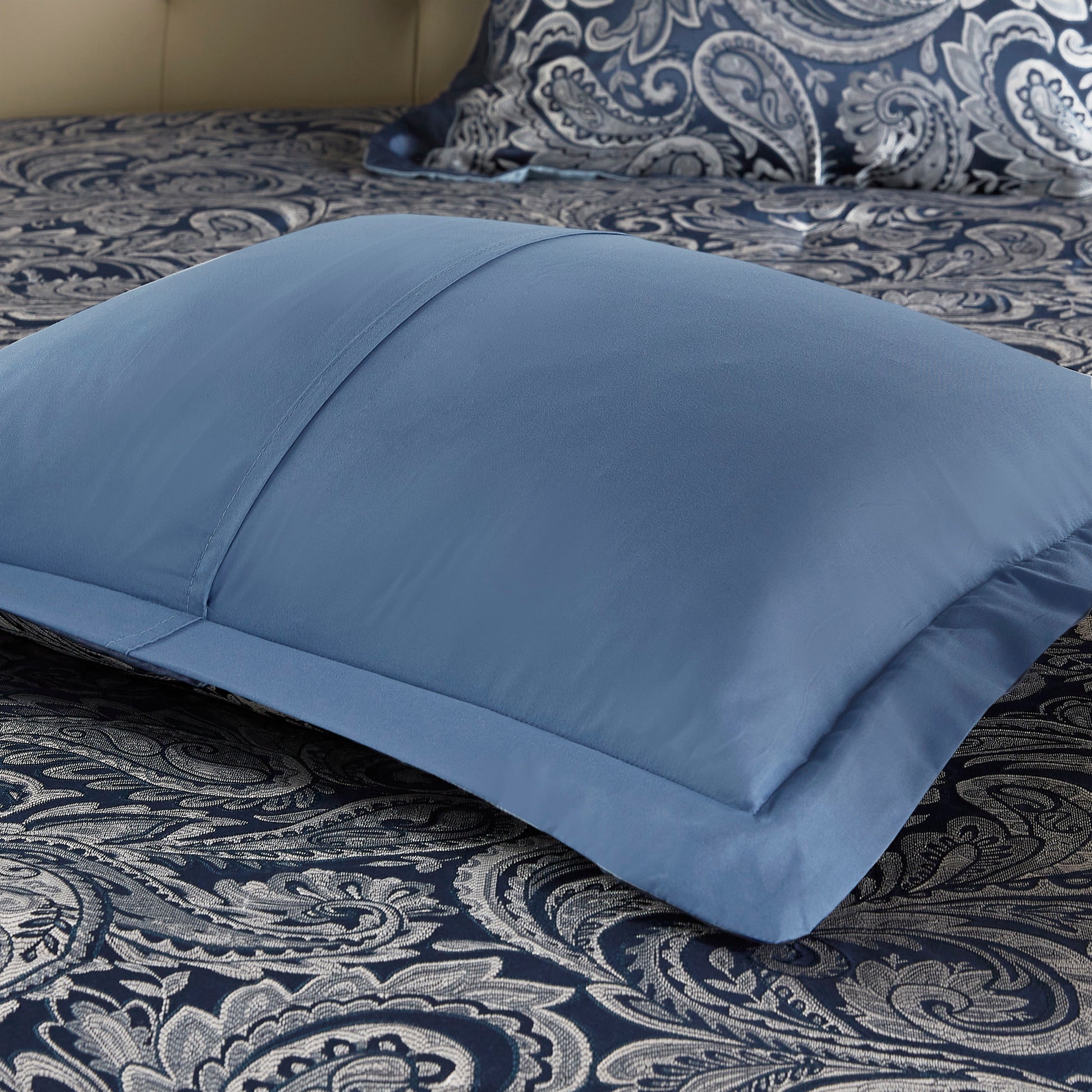 12 Piece Comforter Set With Cotton Bed Sheets Navy Queen Queen Navy Polyester