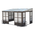 10X14Ft All Season Sunroom, Outdoor Permanent Wall Mounted Solarium With Detachable Polycarbonate Windows, Aluminum Lean To Gazebo Sun Room With 2 Lockable Sliding Doors For Garden Patio Deck Dark