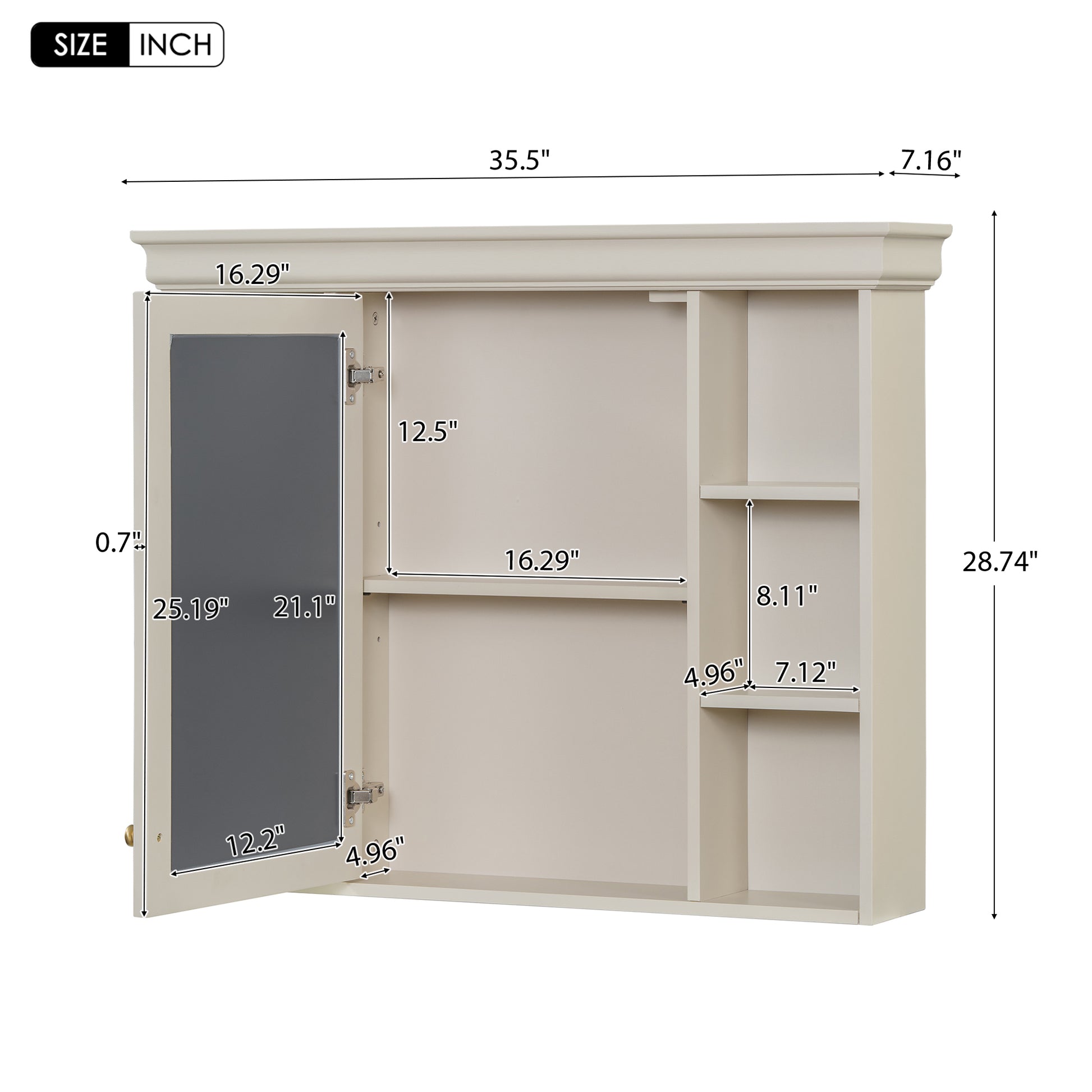 36'' Bathroom Vanity With Medicine Cabinet, Modern Mirror Cabinet With Adjustable Shelf, Bathroom Storage Cabinet With 4 Drawers, Solid Wood Frame Bathroom Storage Cabinet 4 Beige 1 5 Adjustable Hinges Bathroom Freestanding Solid Wood Mdf Resin Painted