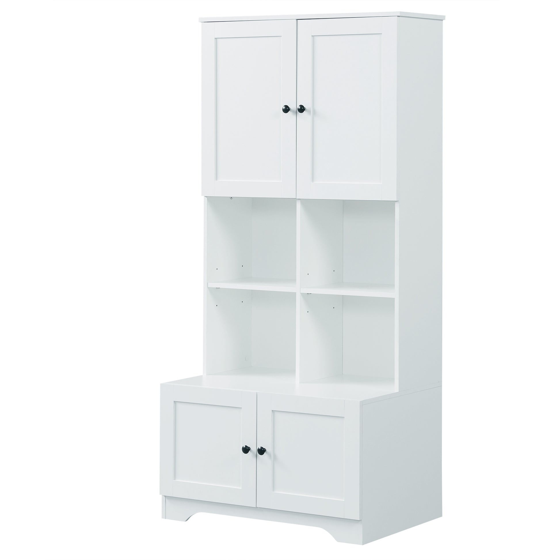 Tall And Wide Bathroom Floor Storage Cabinet, Bathroom Storage Unit, Freestanding Cabinet With 4 Doors, Adjustable Shelves, Open Multi Layer Shelves, White White Mdf