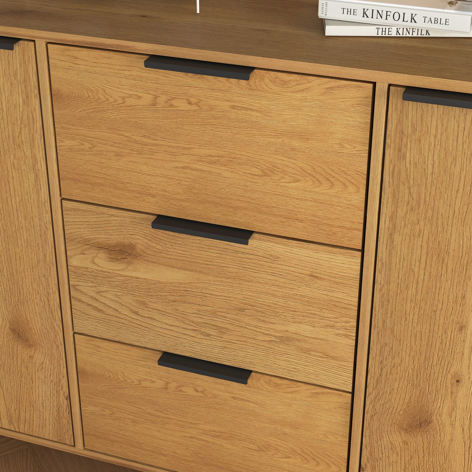 Sideboard Buffet Cabinet With Storage, Wood Coffee Bar Cabinet, 47.2" Kitchen Cabinet With 3 Drawers & 2 Doors, Kitchen Buffet Cabinet Cupboard Natural Wood Color 5 Or More Spaces Natural Particle Board