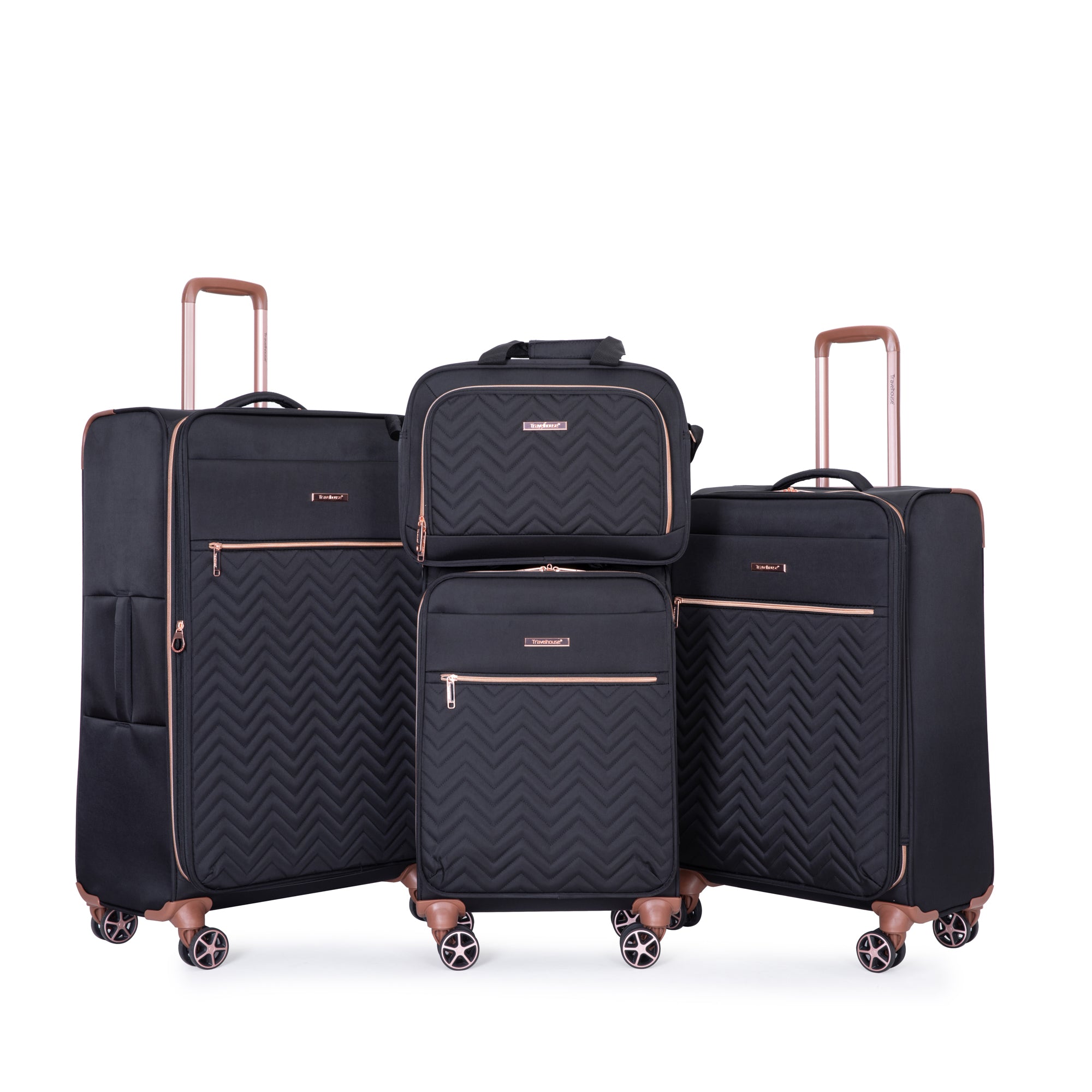 4 Piece Set 16 20 24 28 ,Softshell Suitcase Spinner Wheels Terylene Luggage Sets Carry On Suitcase Luggage Lightweight Durable Suitcase Black Black Polyester