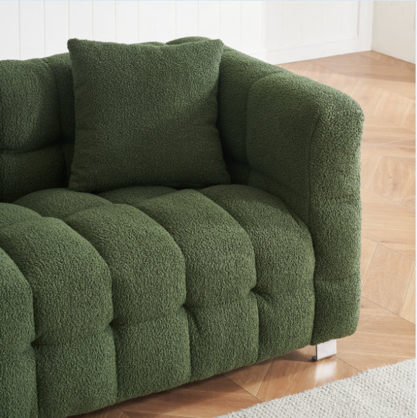 Green Teddy Fleece Sofa 80 "Discharge In Living Room Bedroom With Two Throw Pillows Hardware Foot Support Green Polyester Blend 3 Seat