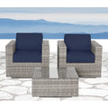Fully Assembled Rattan Wicker 2 Person Seating Set With Cushions Gray,Grey Mix,Navy Blue Metal,Wicker