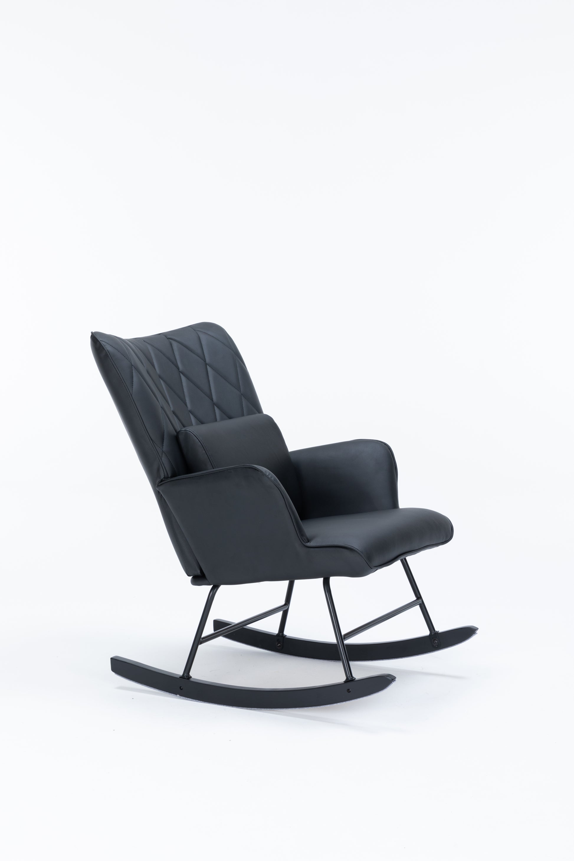 Rocking Chair, Glider Chair,Rocking Accent Chair With Lumbar Pillow And Ottoman For Nursery Living Room Bedroom Black Pu