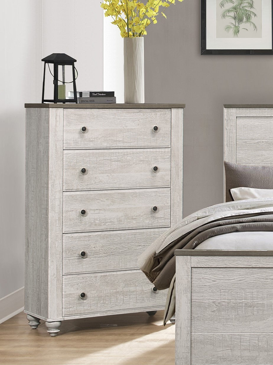 Transitional Rustic Style 1Pc Storage Chest Of 5 Drawers Two Tone Antique White And Brown Classic Bedroom Furniture Antique White,Brown Bedroom Classic,Rustic,Transitional Wood