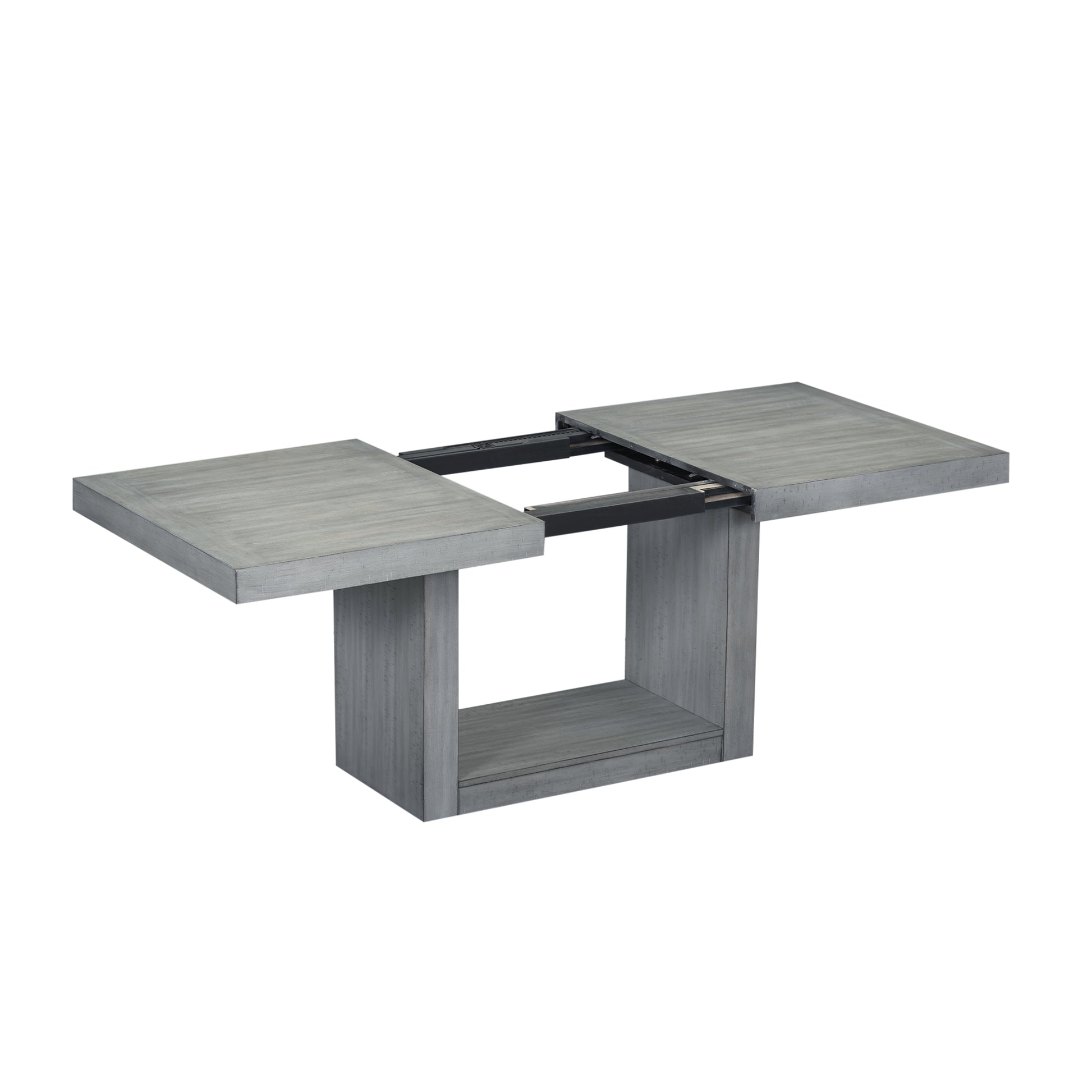 Contemporary 6 Piece 78Inch Extendable Pedestal Dining Table Set With 18Inch Removable Leaf And Dining Bench, 4 Upholstered Dining Chairs, Gray Gray Wood Dining Room Solid Wood Rubberwood Rectangular Dining Table With Chair And Bench Upholstered Chair