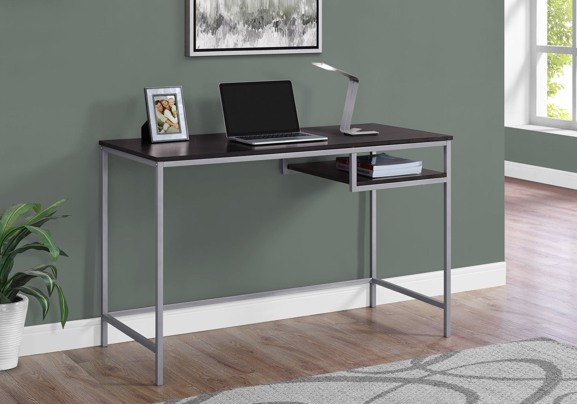 Computer Desk, Home Office, Laptop, 48"L, Work, Brown Laminate, Grey Metal, Contemporary, Modern Espresso Mdf