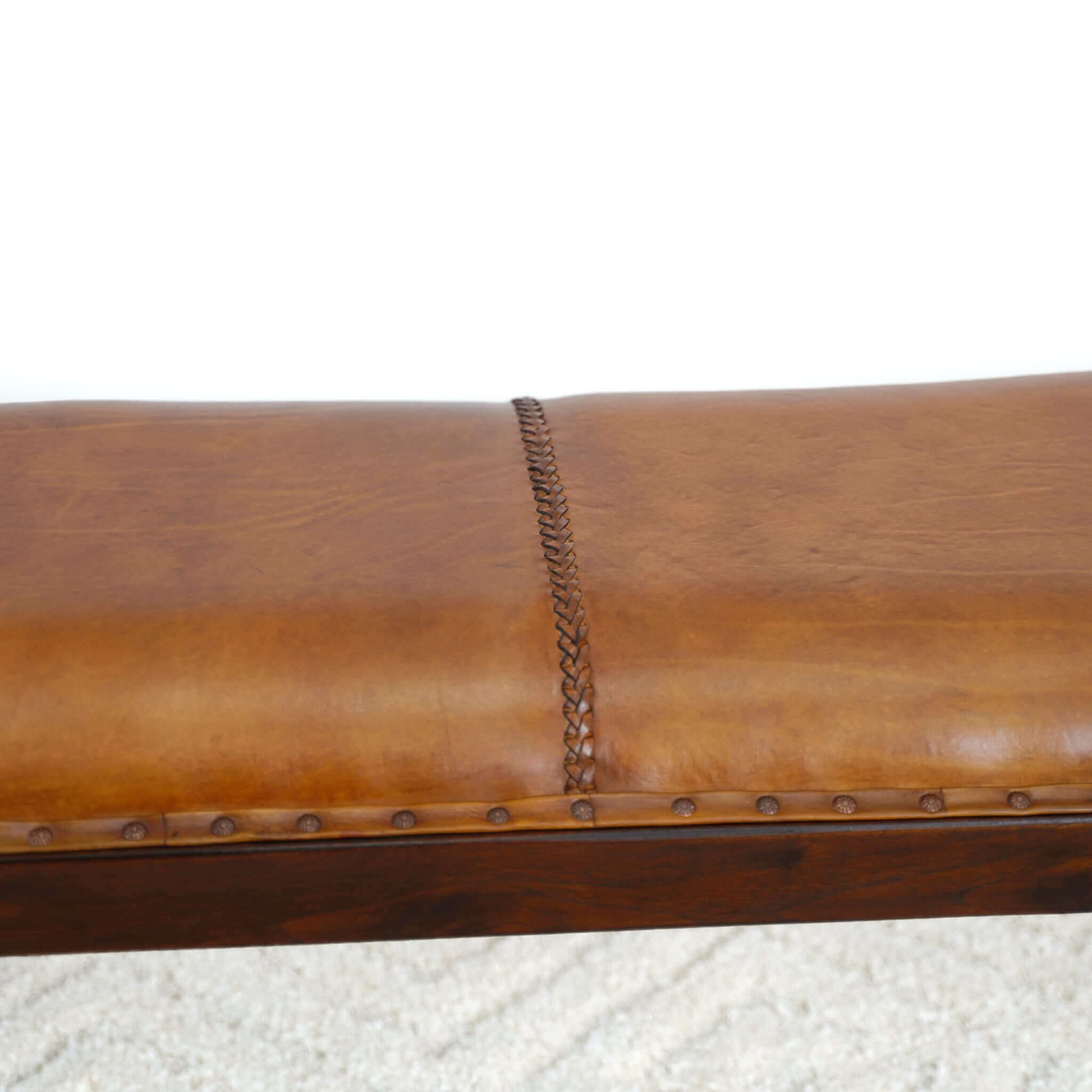 Chad Mid Century Modern Tan Leather Bench Brown,Tan Brown Genuine Leather Brown Mid Century Modern Foam Genuine Leather,Solid Wood