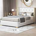 Full Size Upholstered Platform Bed With Metal Strips, Off White Full Off White Pu