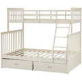 Twin Over Full Bunk Bed With Storage Drawers, Wooden Bunk Bed With Ladder And Safety Guard Rails Cream Full Cream Wood