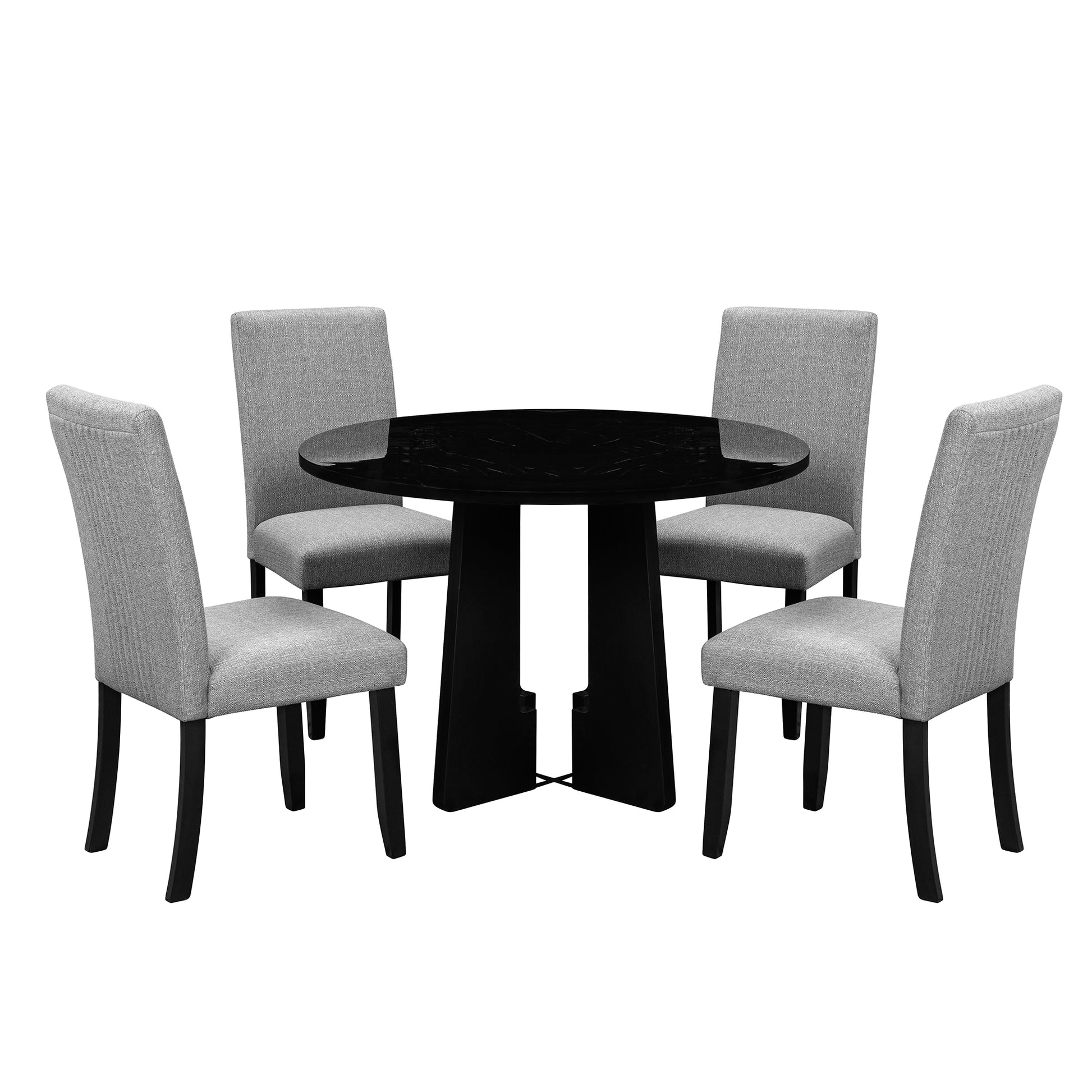 5 Piece Round Dining Table Set, 43 Inch Modern Dining Table And 4 Upholstered Chairs For Dining Room, Kitchen Room, Living Room, Easy Assembly Upholstered Chair Grey Black Dining Room American Design,Farmhouse,Mid Century Modern,Modern Round Round Fabric