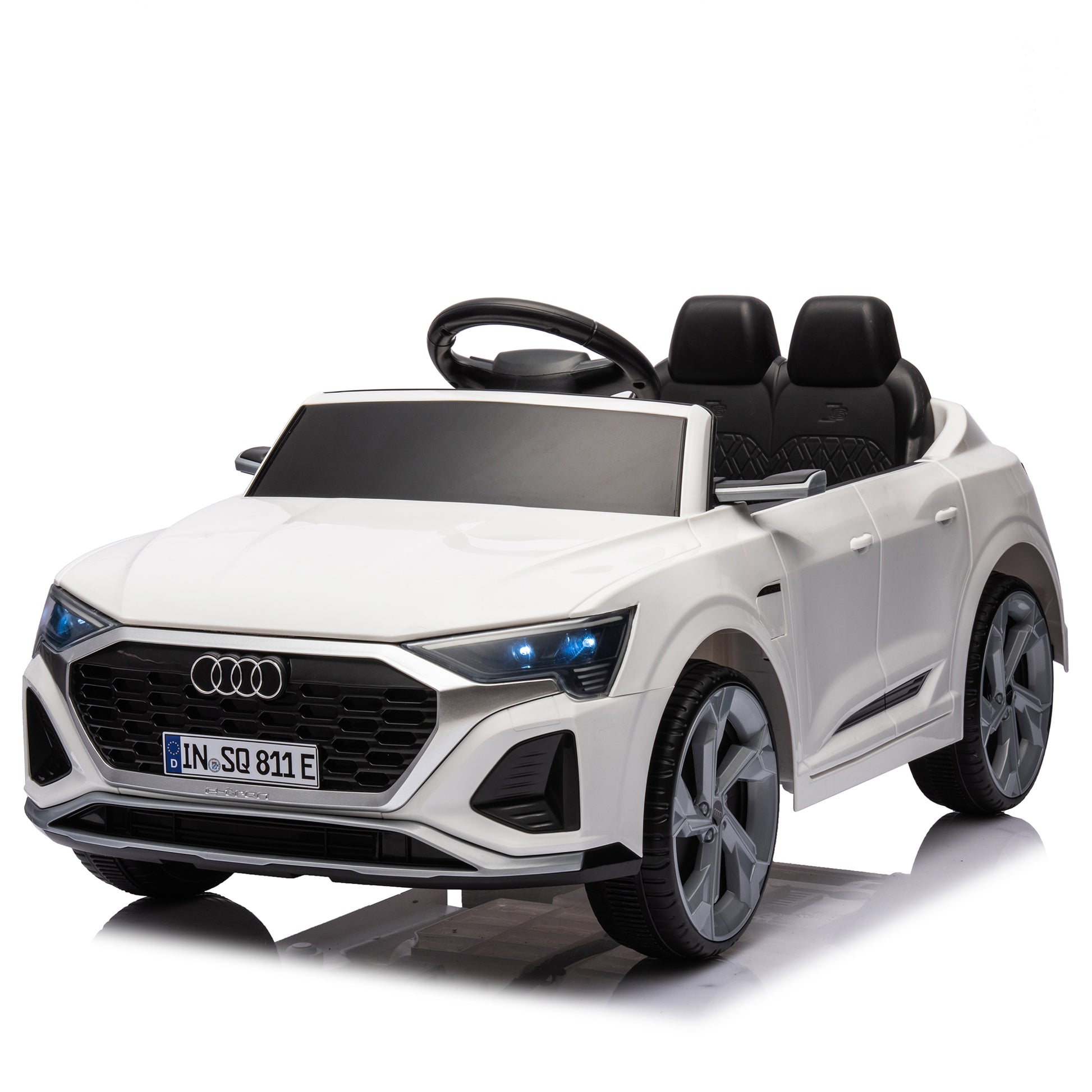 12V Kids Ride On Electric Car W Parents Remote Control,Licensed Audi Sq8 For Kids,Dual Drive,Suspension,Hanging Start,Three Speed Adjustable Music,Volume Control,Led Lights For Kids Aged 3 6. White 50 99 Lbs Polypropylene