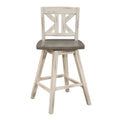 Pub Height Chairs Set Of 2, Distressed Gray And White 360 Degree Swivel Chair Solid Rubberwood Furniture, Divided X Back Bar Chairs White Gray Dining Room Rustic Solid Wood