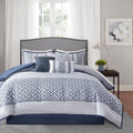 7 Piece Jacquard Comforter Set Navy King King Navy Polyester