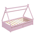 Twin Size House Platform Bed With Two Drawers,Headboard And Footboard, Pink Twin Pink Pine