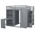 Full Size Loft Bed With Wardrobe,Desk And Shelves,Grey Grey Mdf Lvl