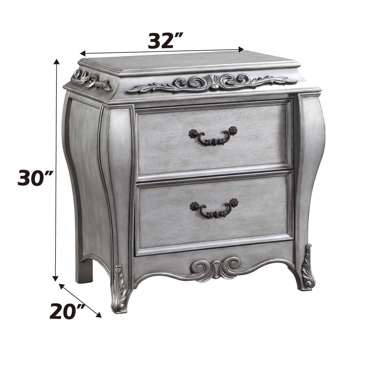Vintage Platinum 2 Drawer Nightstand Vintage 2 Drawers Bedroom Rectangle Felt Lined Drawers Solid Wood Mdf