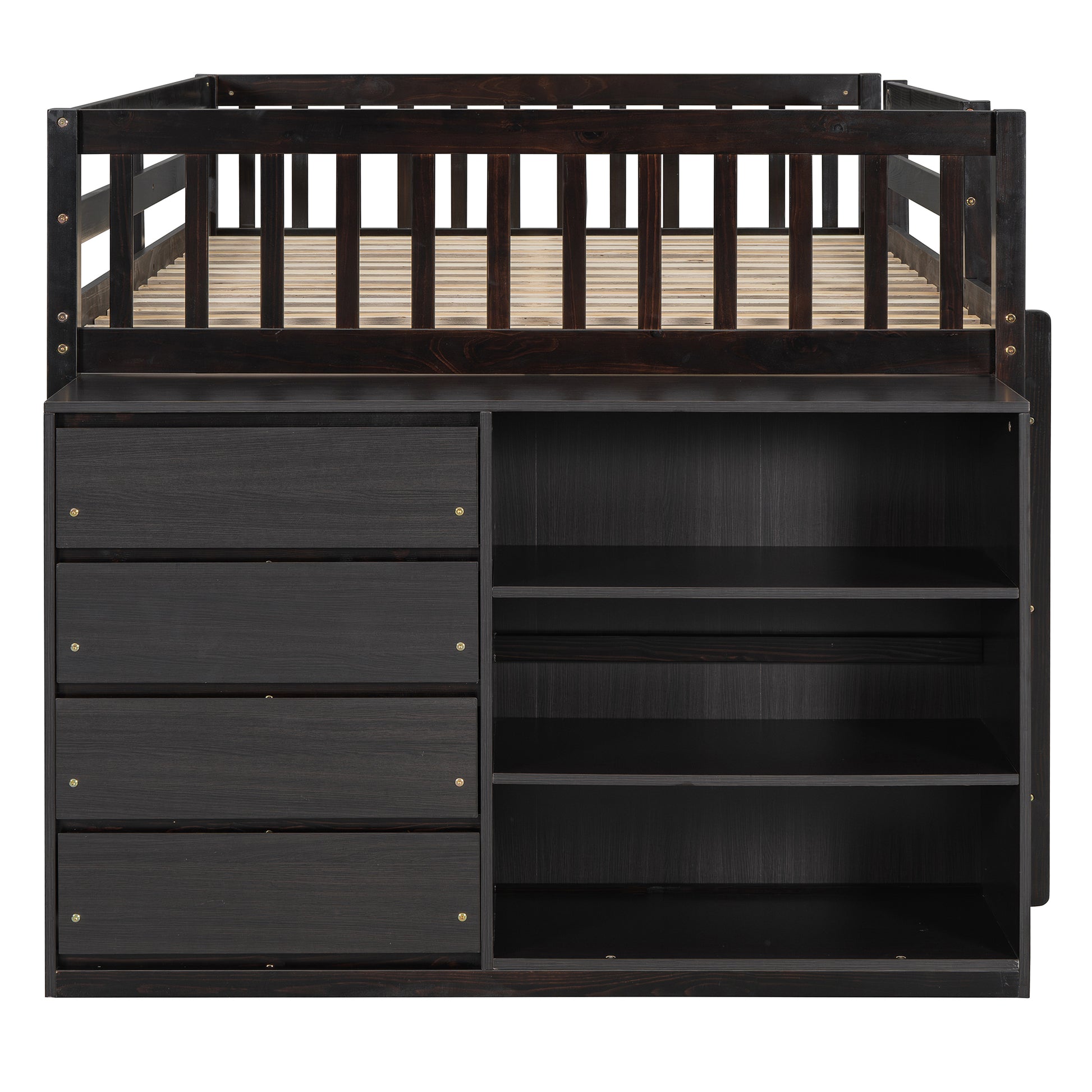 Full Over Full Bunk Bed With 4 Drawers And 3 Shelves Espresso Full Espresso Solid Wood