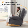 Oversize Rocker Recliner Chair For Adults, Extra Wide Rocking Recliner Chair Manual Recliner, Bid Man Recliners, Limestone Grey Brown Wood Primary Living Space Heavy Duty Handle Acacia Grey Chenille Manual Handle Soft Cushion Back American Design,Modern