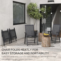 Outsunny Set Of 4 Patio Folding Chairs, Stackable Outdoor Sling Patio Dining Chairs With Armrests For Lawn, Camping, Dining, Beach, Metal Frame, No Assembly, Black Black Steel