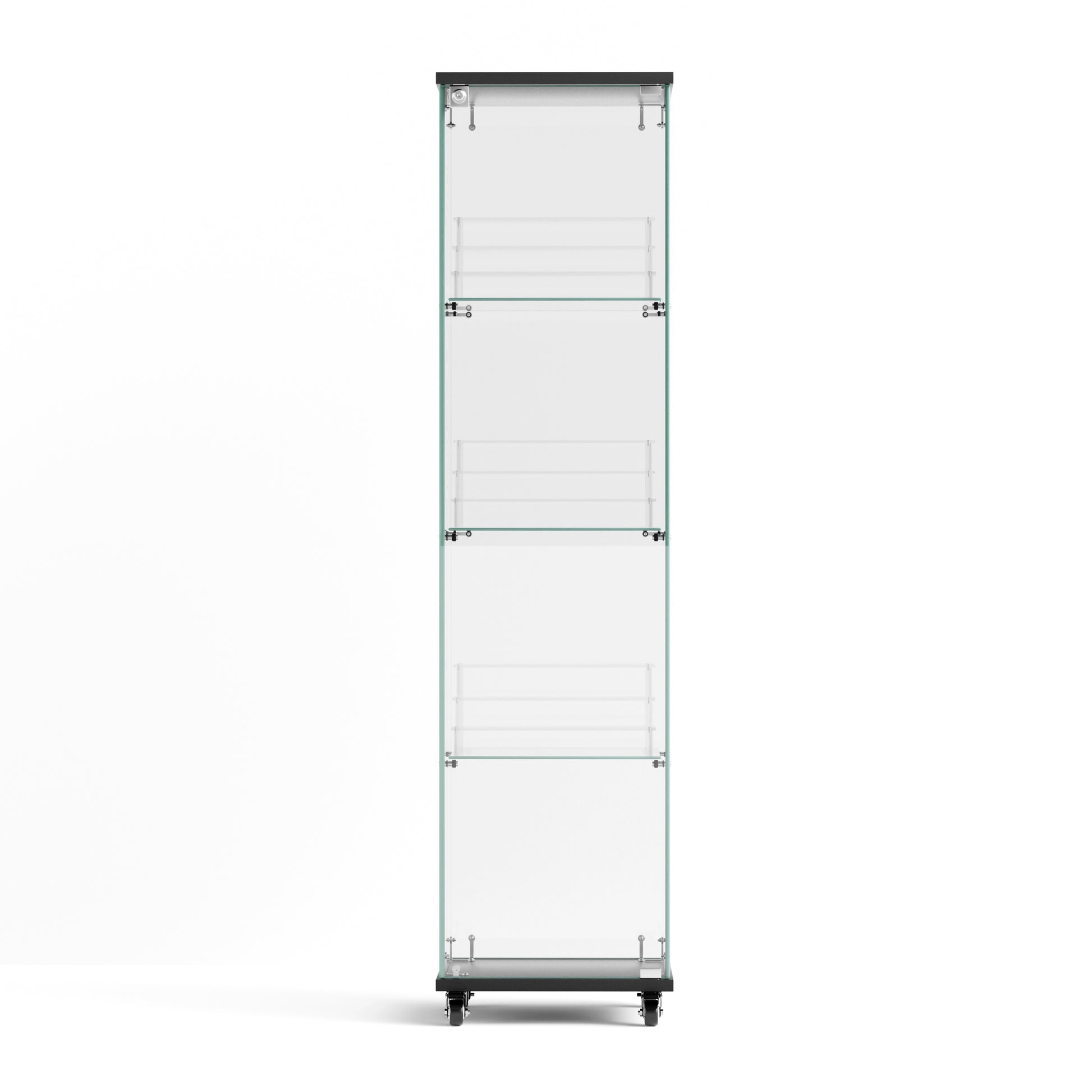 4 Tier Glass Display Cabinet, Single Door Glass Cabinet With Lock And Wheels, Floor Standing Storage Cabinet With 3 Acrylic Shelves For Living Room, Bedroom And Office, Black, 15.8"L X 14.2"W X