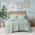 Embroidered Medallion Faux Fur Ultra Plush Comforter Mini Set King Green Polyester