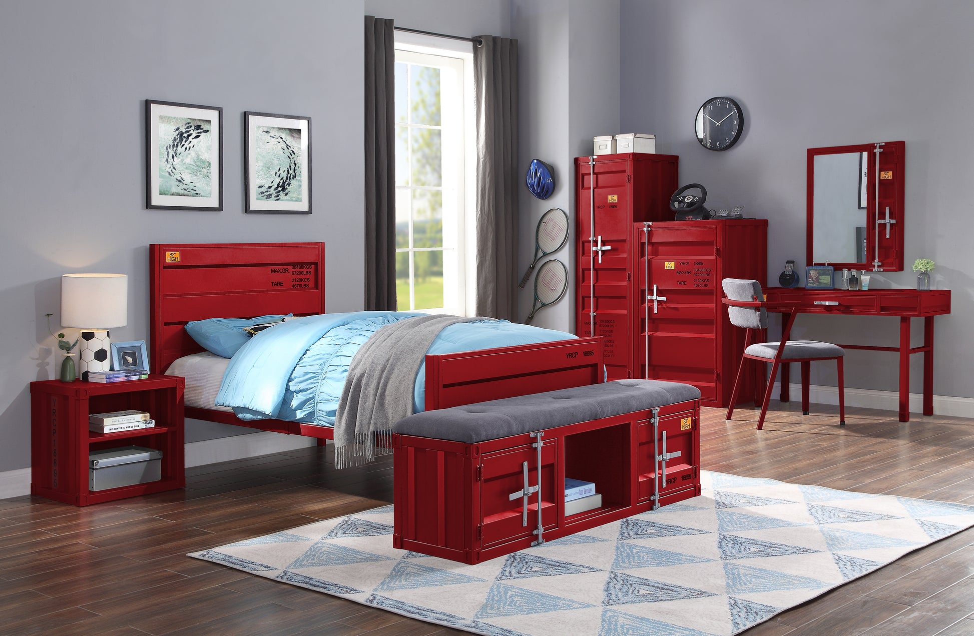 Red 1 Door Chest With Container Lock Red Bedroom Metal