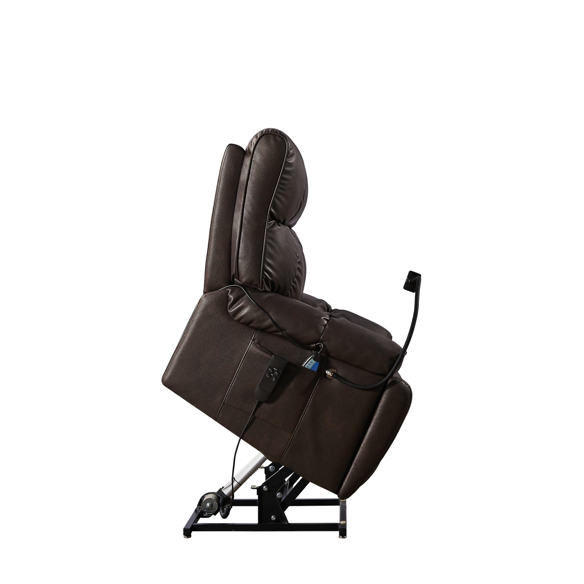 Recliner Chair With Phone Holder,Electric Power Lift Recliner Chair With 2 Motors Massage And Heat For Elderly, 3 Positions, 2 Side Pockets, Cup Holders Brown Faux Leather Power Remote Metal Primary Living Space American Design Eucalyptus Foam Bonded