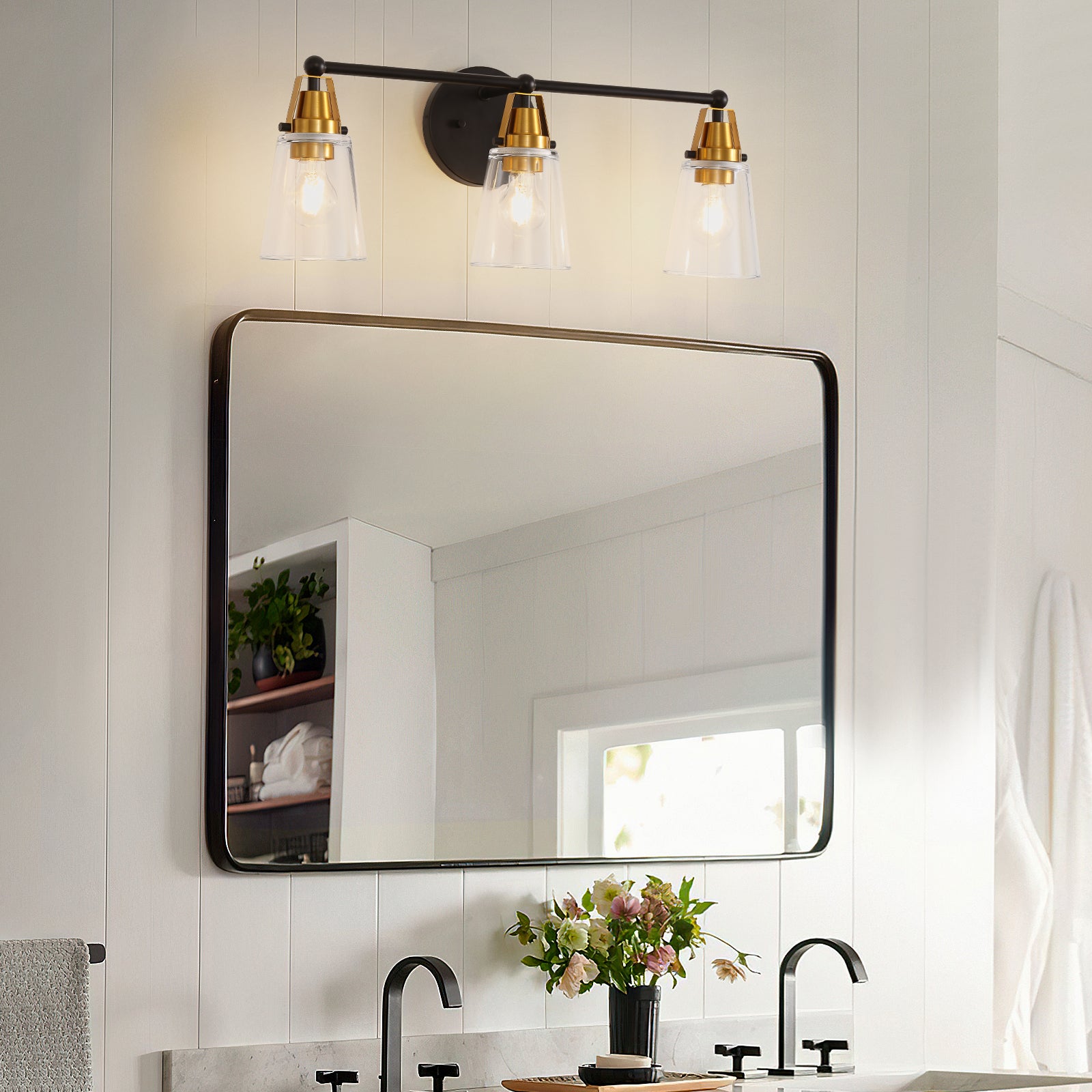 Modern 3 Light Black Bronze Bathroom Vanity Light With Clear Glass Shade, E26 Wall Sconces Over Mirror For Living Room Bedroom Hallway Bulb Not Included Black,Bronze Glass,Iron