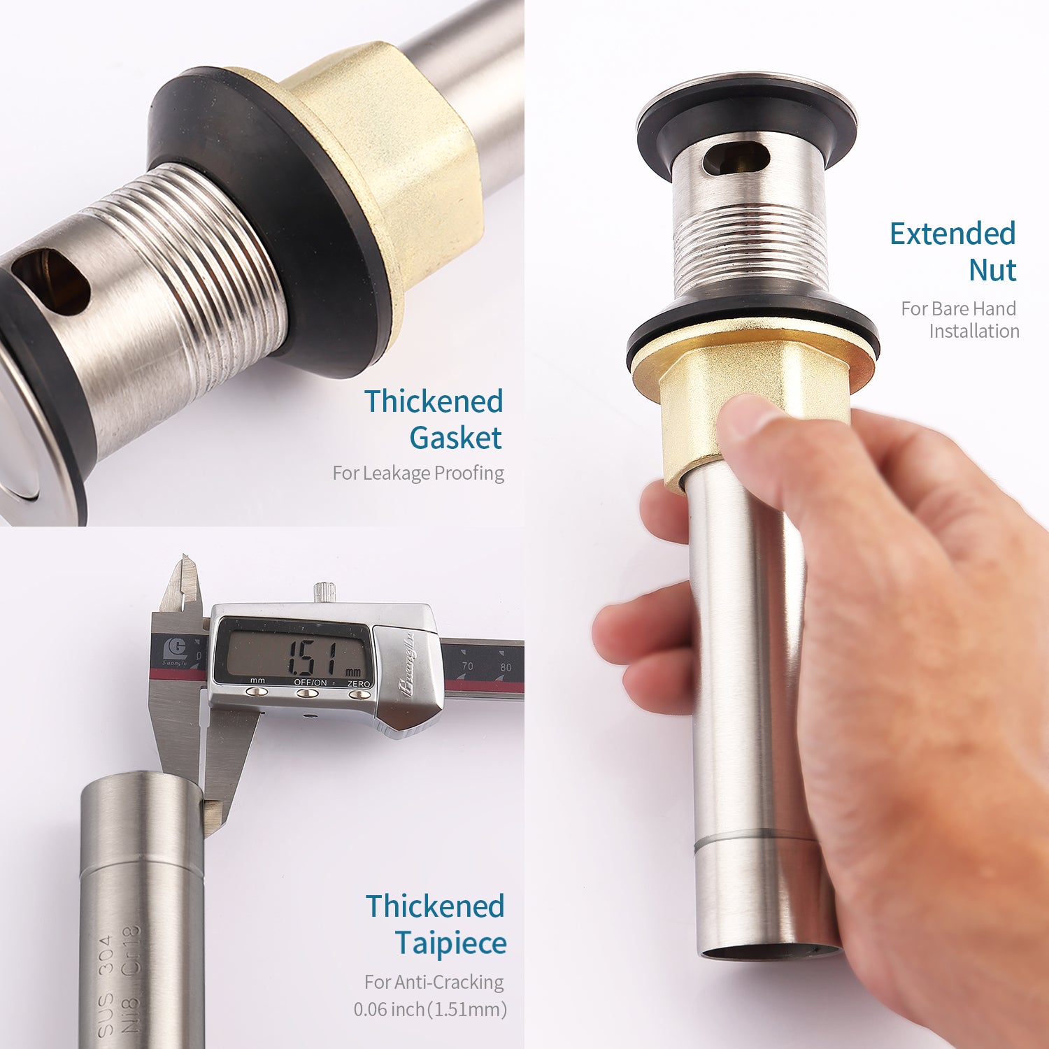 Pop Up Drain Stainless Steel With Overflow Anti Clogging For Vessel Sink Lavatory Vanity Sink Drain With Strainer Basket, Brushed Nickel Brushed Nickel Stainless Steel