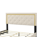 Queen Size Upholstered Platform Bed With Pull Point Headboard And Metal Wire Frame At The Head And Foot Of The Bed, Metal Feet, Velvet, Beige Queen Beige Mdf Lvl