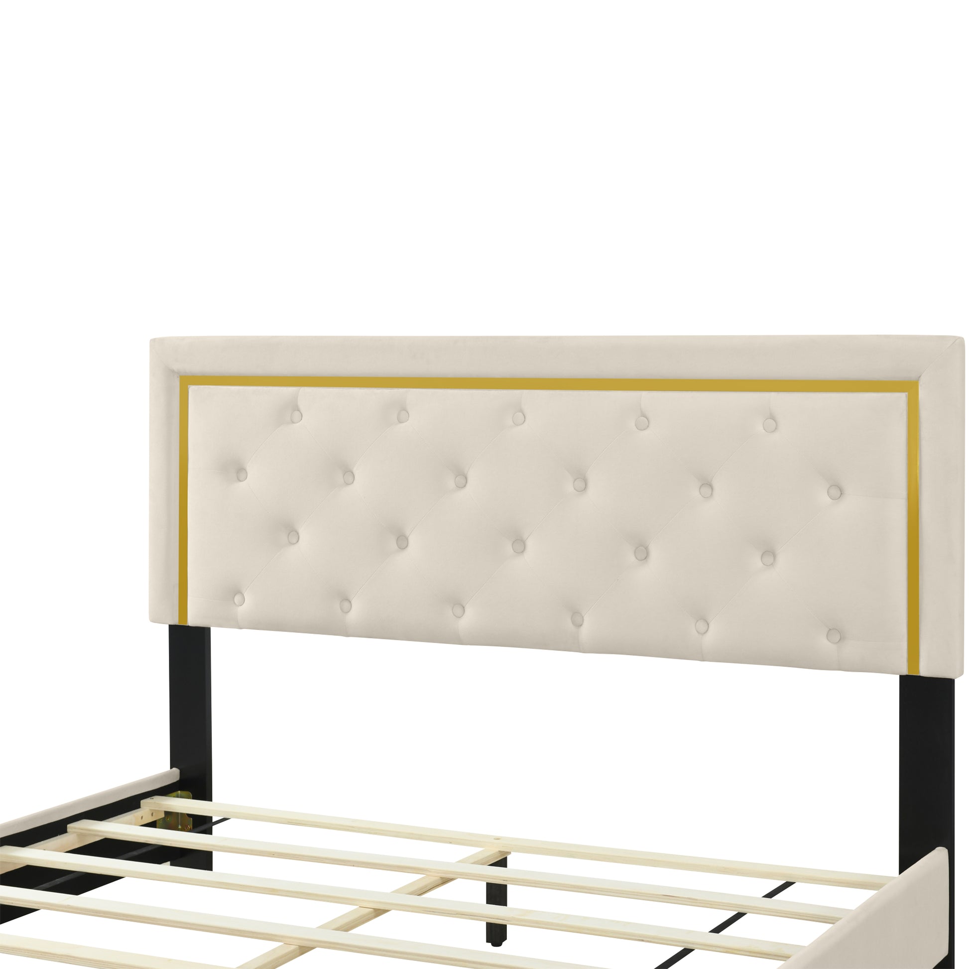 Queen Size Upholstered Platform Bed With Pull Point Headboard And Metal Wire Frame At The Head And Foot Of The Bed, Metal Feet, Velvet, Beige Queen Beige Mdf Lvl