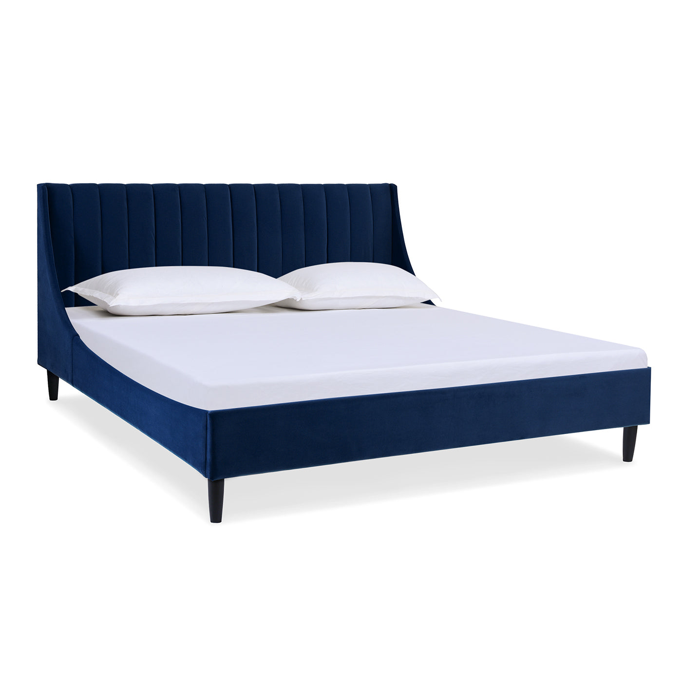 Aspen Vertical Tufted Headboard Platform Bed Set, King, Navy Blue Velvet Box Spring Not Required King Navy Blue Wood Foam Velvet Velvet