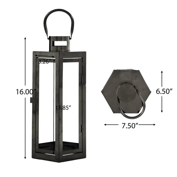 Frank 16"H Stainless Steel Lantern Black Stainless Steel