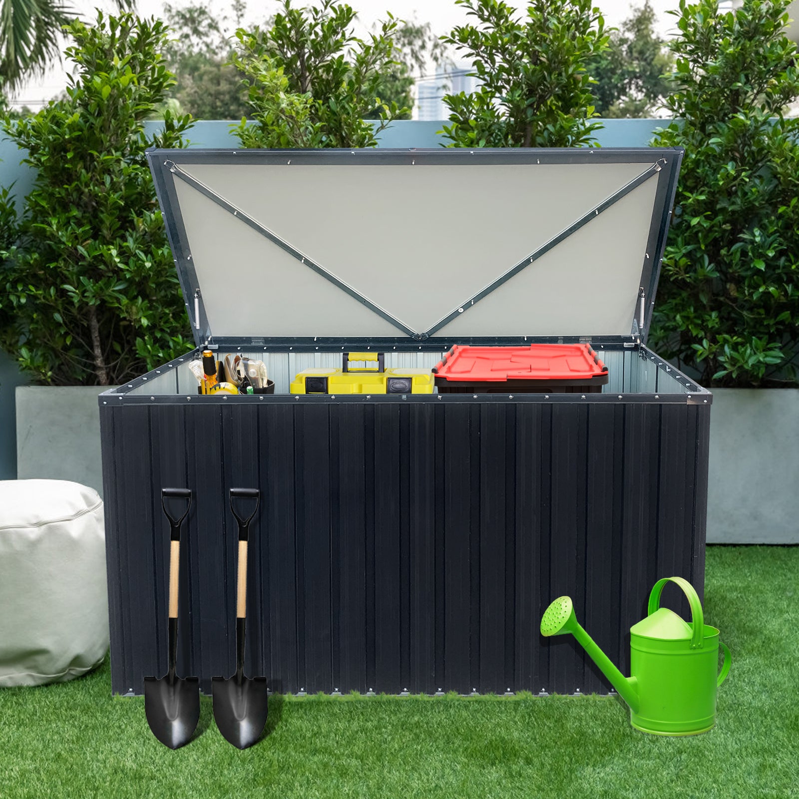 Out Door Metal Storage Box Store Medium Black Metal