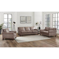 Laa Leather Sofa Taupe Genuine Leather Wood Primary Living Space Medium Firm Cushion Back Mid Century Modern Eucalyptus Rolled Arms Down Filling Genuine Leather 3 Seat